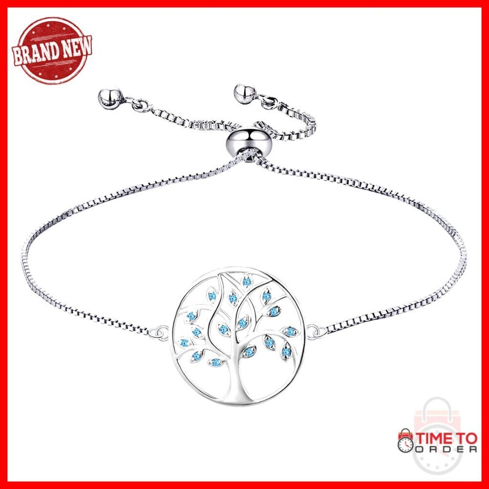 Sterling Silver Link Bracelet Tree of Life Elegant Minimal Chic Birthstone
